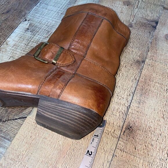 MOMA Brown Distressed Leather Biker Buckle Ankle Boots Sz-37 / 7 US - Picture 6 of 11